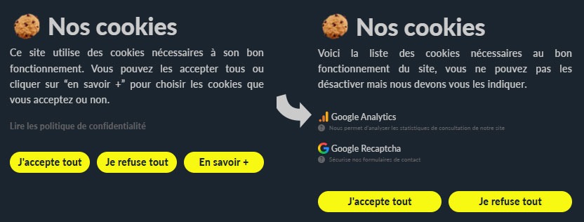 Exemple acceptation cookies